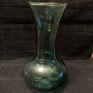 Vintage Hand Blown Green Glass Flower Vase with Swirl Pattern